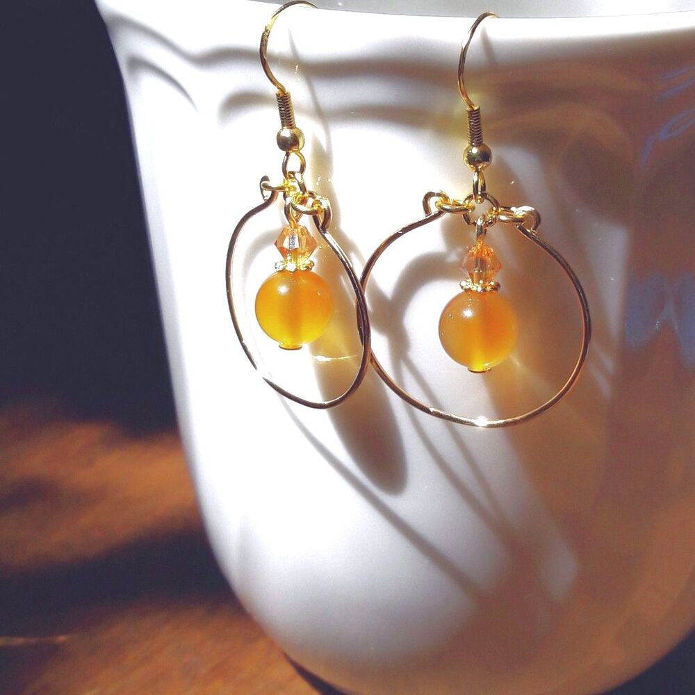 Orange Carnelian Gold plated Hooks Hidden Meaning earrings Natural Element 613■